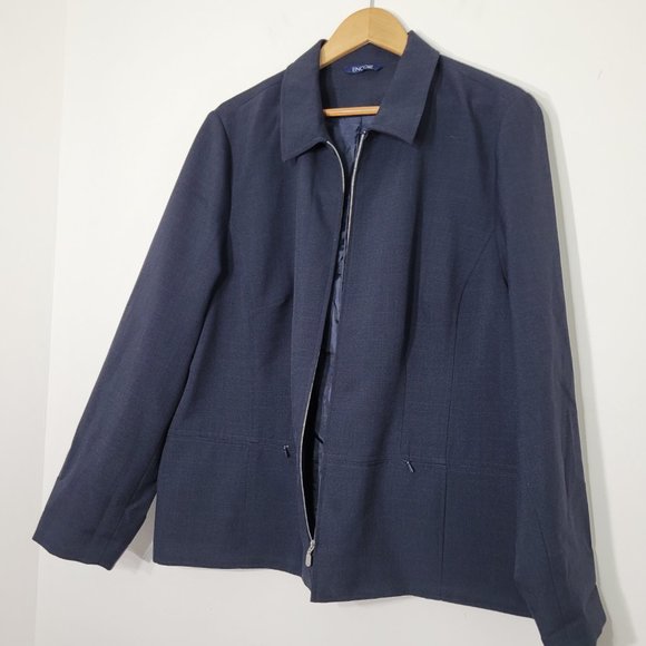 Encore Womens Navy Blazer Jacket Business Casual Zipper Front & Pockets Classic - Picture 3 of 12
